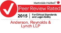 Martindale-Hubbell | Peer Review Rated | 2015 | For Ethical Standards And Legal Ability | Anderson, Reynolds & Lynch LLP