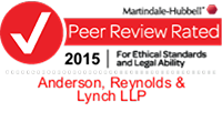 Martindale-Hubbell | Peer Review Rated | 2015 | For Ethical Standards And Legal Ability | Anderson, Reynolds & Lynch LLP